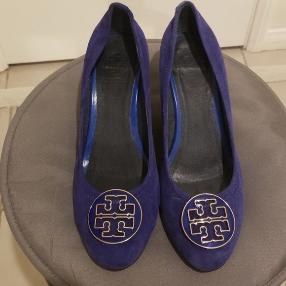 💕TORY BURCH💕 Sophie Wedge Pumps in Blue Suede EU 41 - Picture 1 of 8